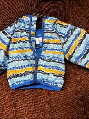 Columbia Kids Blue, Yellow & Black Striped Hooded Swim Jacket